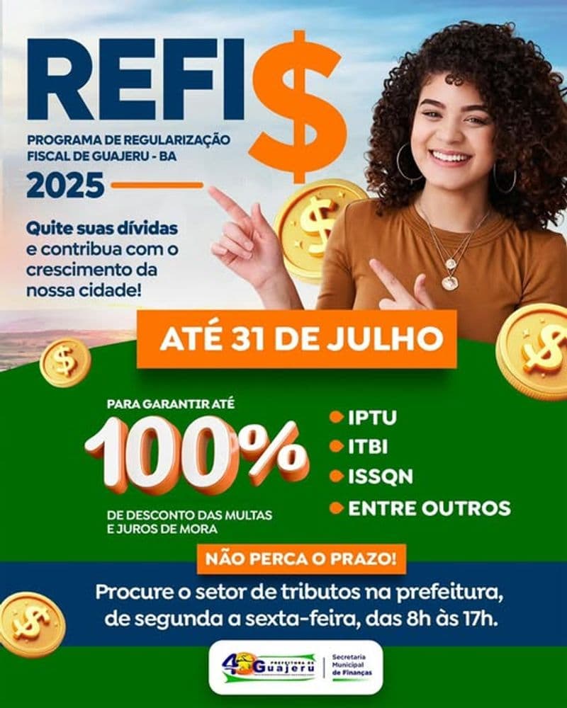 Guajeru lança REFIS 2025 com até 100% de desconto em juros e multas
